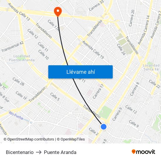 Bicentenario to Puente Aranda map