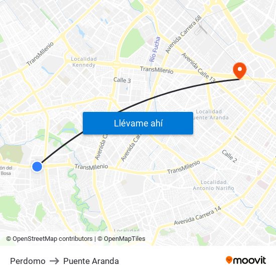 Perdomo to Puente Aranda map