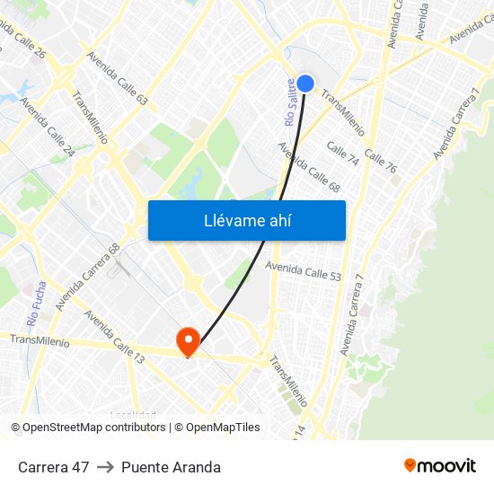 Carrera 47 to Puente Aranda map