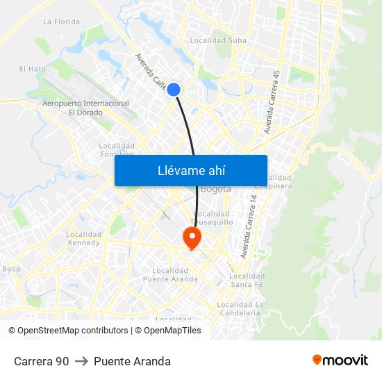 Carrera 90 to Puente Aranda map