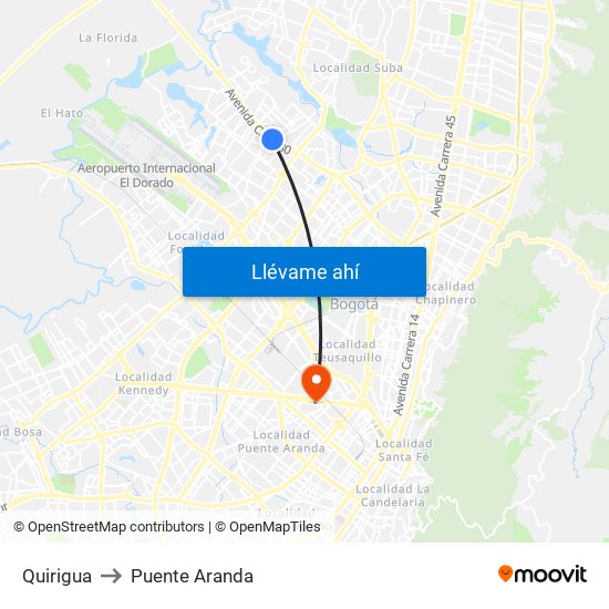 Quirigua to Puente Aranda map