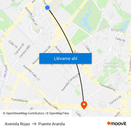 Avenida Rojas to Puente Aranda map