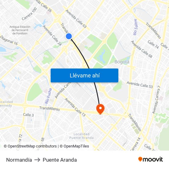 Normandía to Puente Aranda map