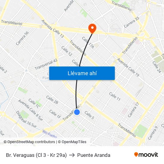 Br. Veraguas (Cl 3 - Kr 29a) to Puente Aranda map