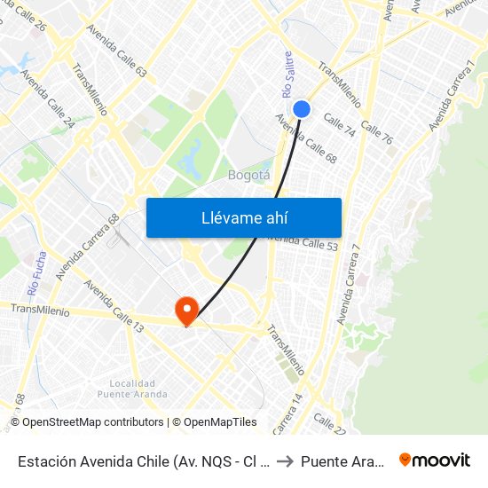 Estación Avenida Chile (Av. NQS - Cl 71c) to Puente Aranda map