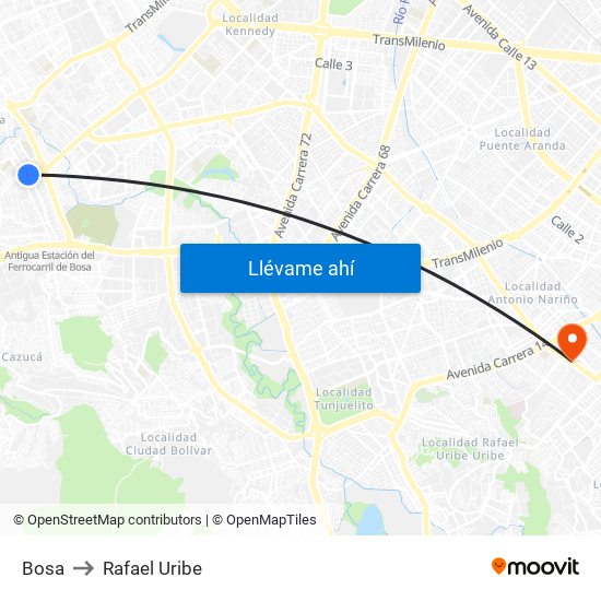 Bosa to Rafael Uribe map