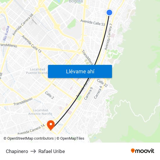 Chapinero to Rafael Uribe map