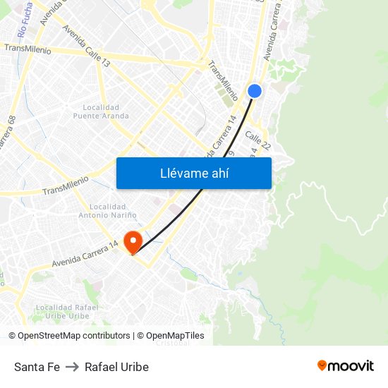 Santa Fe to Rafael Uribe map