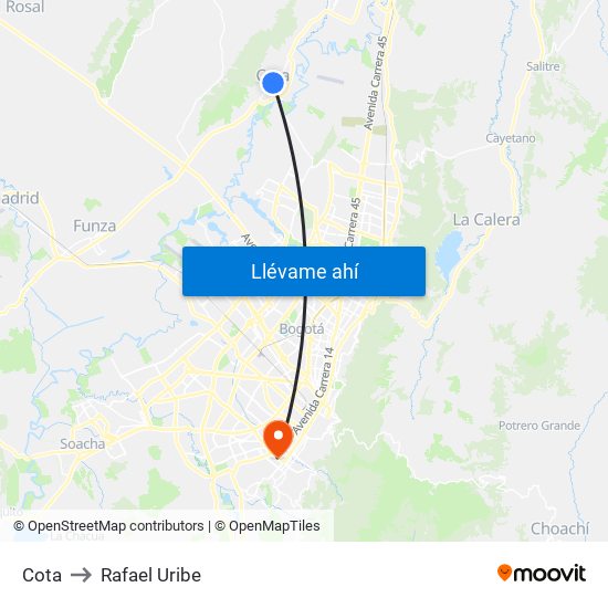 Cota to Rafael Uribe map