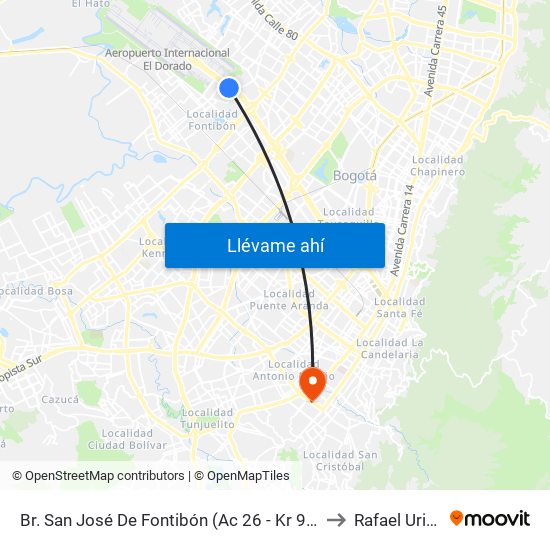 Br. San José De Fontibón (Ac 26 - Kr 96a) to Rafael Uribe map