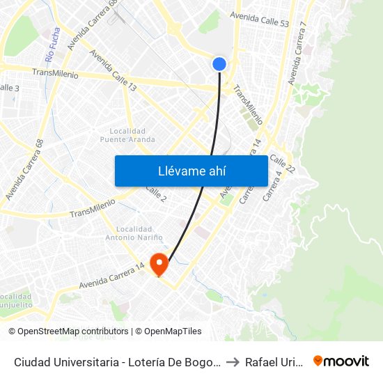 Ciudad Universitaria - Lotería De Bogotá to Rafael Uribe map