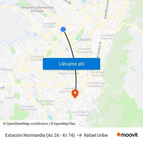 Estación Normandía (Ac 26 - Kr 74) to Rafael Uribe map