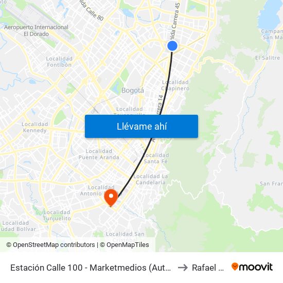 Estación Calle 100 - Marketmedios (Auto Norte - Cl 98) to Rafael Uribe map