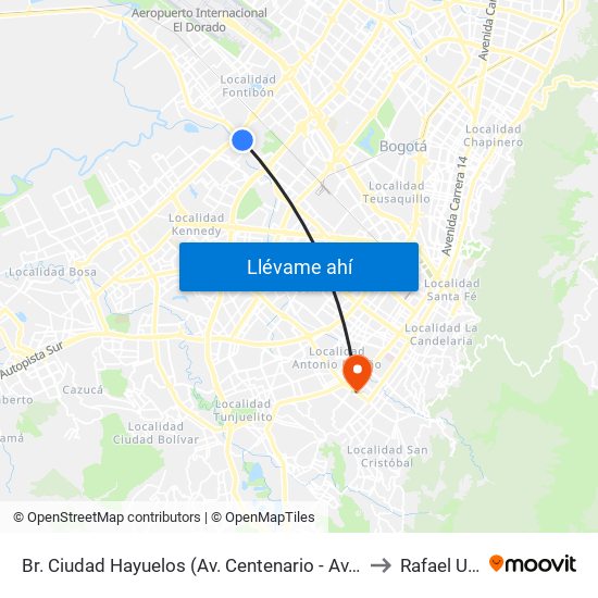 Br. Ciudad Hayuelos (Av. Centenario - Av. C. De Cali) to Rafael Uribe map