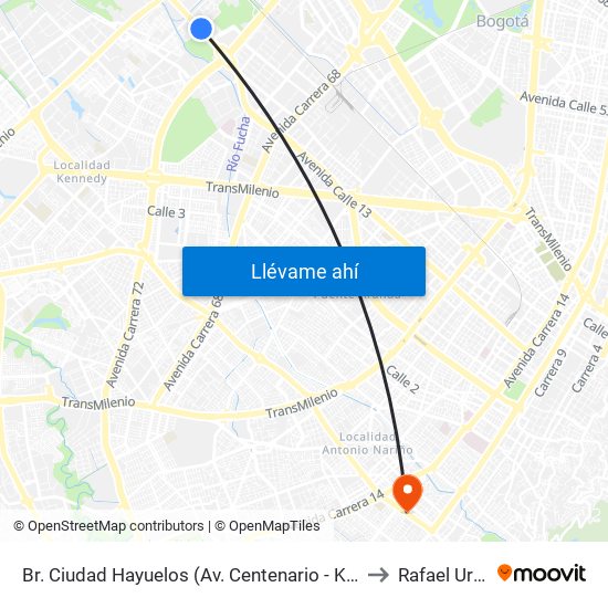 Br. Ciudad Hayuelos (Av. Centenario - Kr 78g) to Rafael Uribe map
