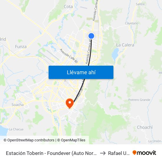 Estación Toberín - Foundever (Auto Norte - Cl 166) to Rafael Uribe map