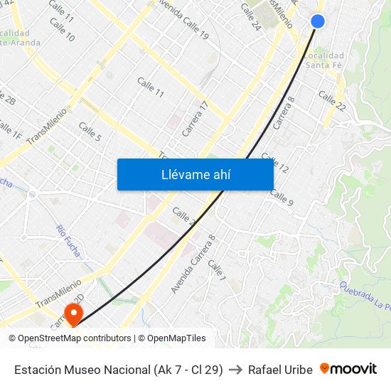 Estación Museo Nacional (Ak 7 - Cl 29) to Rafael Uribe map