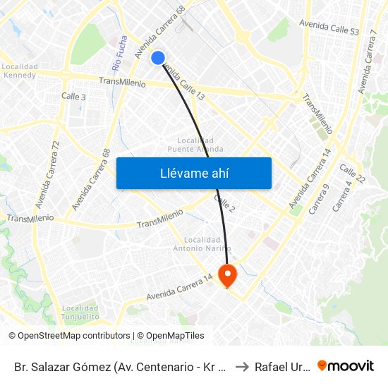 Br. Salazar Gómez (Av. Centenario - Kr 65) (A) to Rafael Uribe map