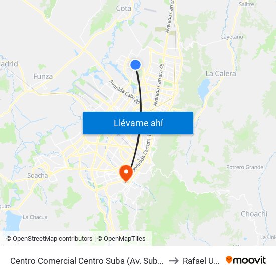 Centro Comercial Centro Suba (Av. Suba - Kr 91) to Rafael Uribe map