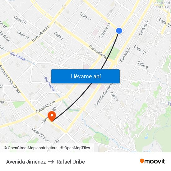 Avenida Jiménez to Rafael Uribe map