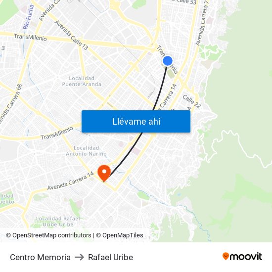 Centro Memoria to Rafael Uribe map