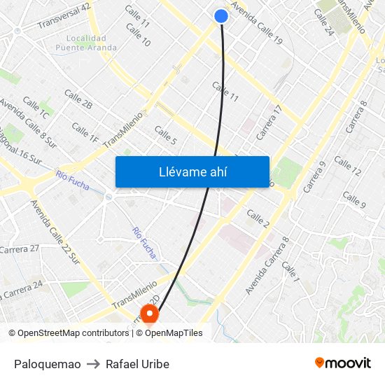 Paloquemao to Rafael Uribe map