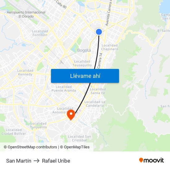 San Martín to Rafael Uribe map