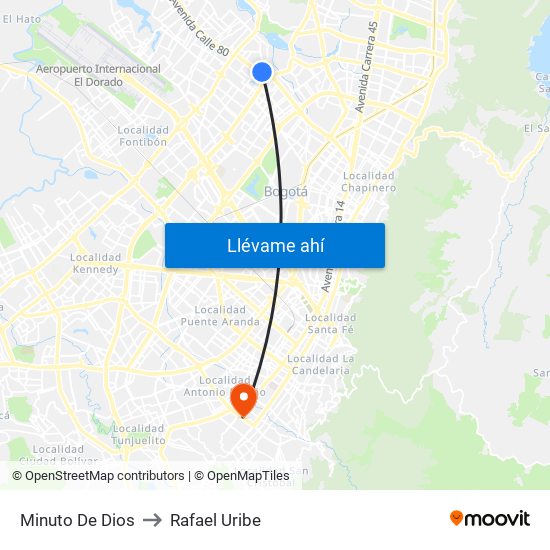 Minuto De Dios to Rafael Uribe map