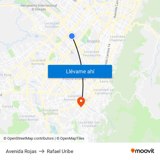 Avenida Rojas to Rafael Uribe map