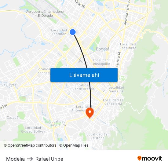 Modelia to Rafael Uribe map