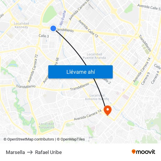 Marsella to Rafael Uribe map