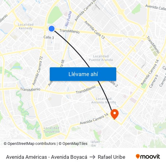 Avenida Américas - Avenida Boyacá to Rafael Uribe map