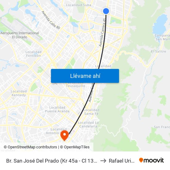 Br. San José Del Prado (Kr 45a - Cl 137) to Rafael Uribe map