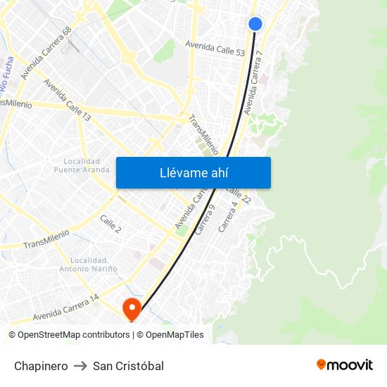Chapinero to San Cristóbal map