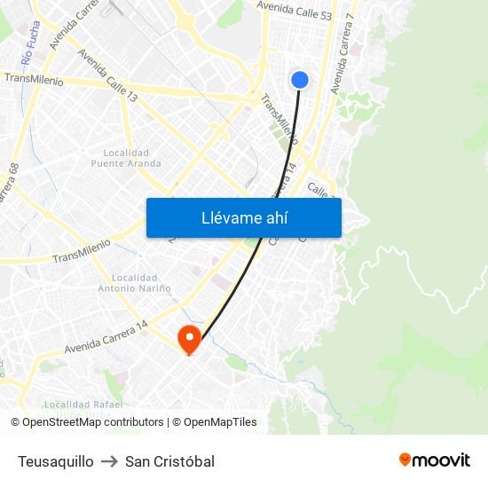 Teusaquillo to San Cristóbal map