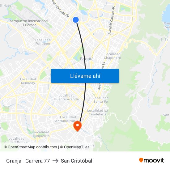 Granja - Carrera 77 to San Cristóbal map