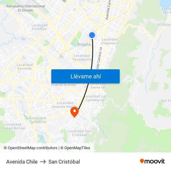 Avenida Chile to San Cristóbal map