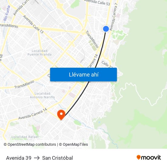 Avenida 39 to San Cristóbal map