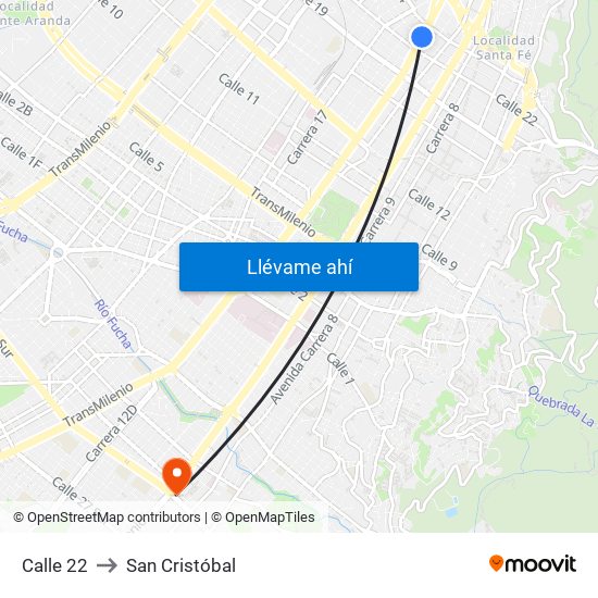 Calle 22 to San Cristóbal map