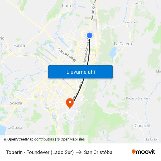 Toberín - Foundever (Lado Sur) to San Cristóbal map