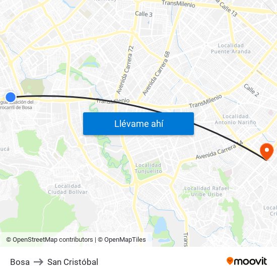 Bosa to San Cristóbal map