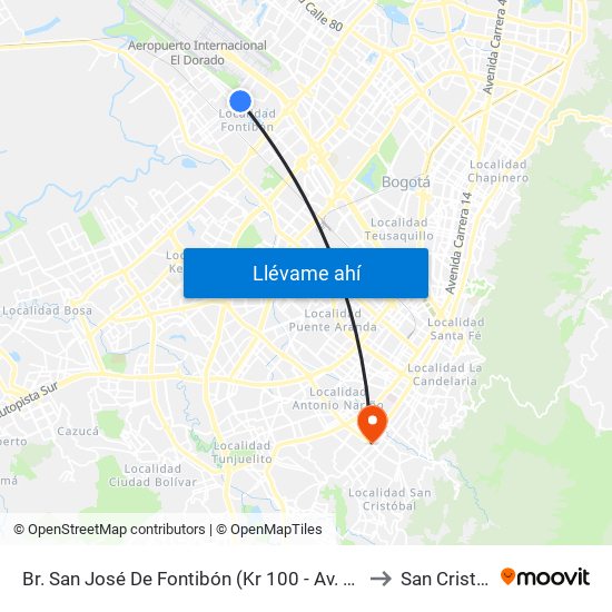 Br. San José De Fontibón (Kr 100 - Av. Esperanza) to San Cristóbal map