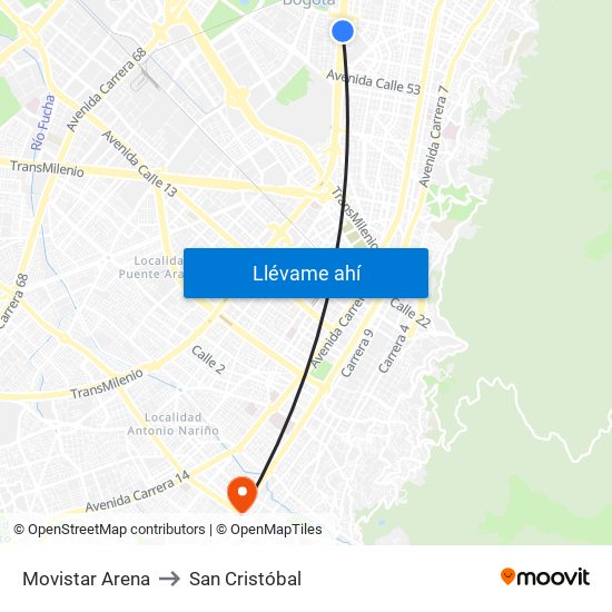 Movistar Arena to San Cristóbal map