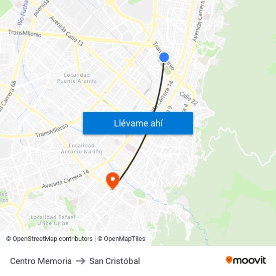 Centro Memoria to San Cristóbal map