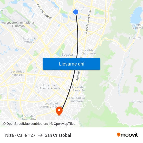 Niza - Calle 127 to San Cristóbal map