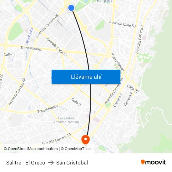 Salitre - El Greco to San Cristóbal map