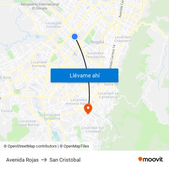 Avenida Rojas to San Cristóbal map