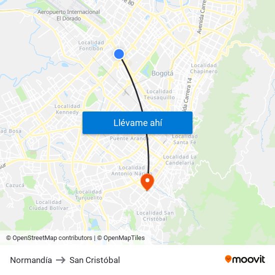 Normandía to San Cristóbal map
