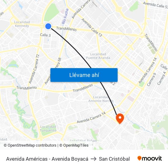 Avenida Américas - Avenida Boyacá to San Cristóbal map