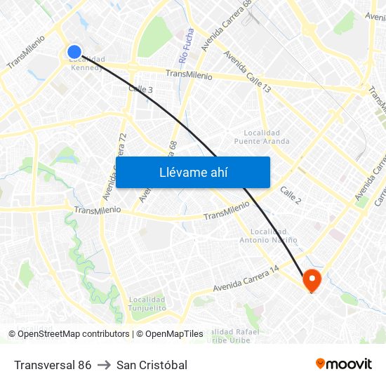 Transversal 86 to San Cristóbal map